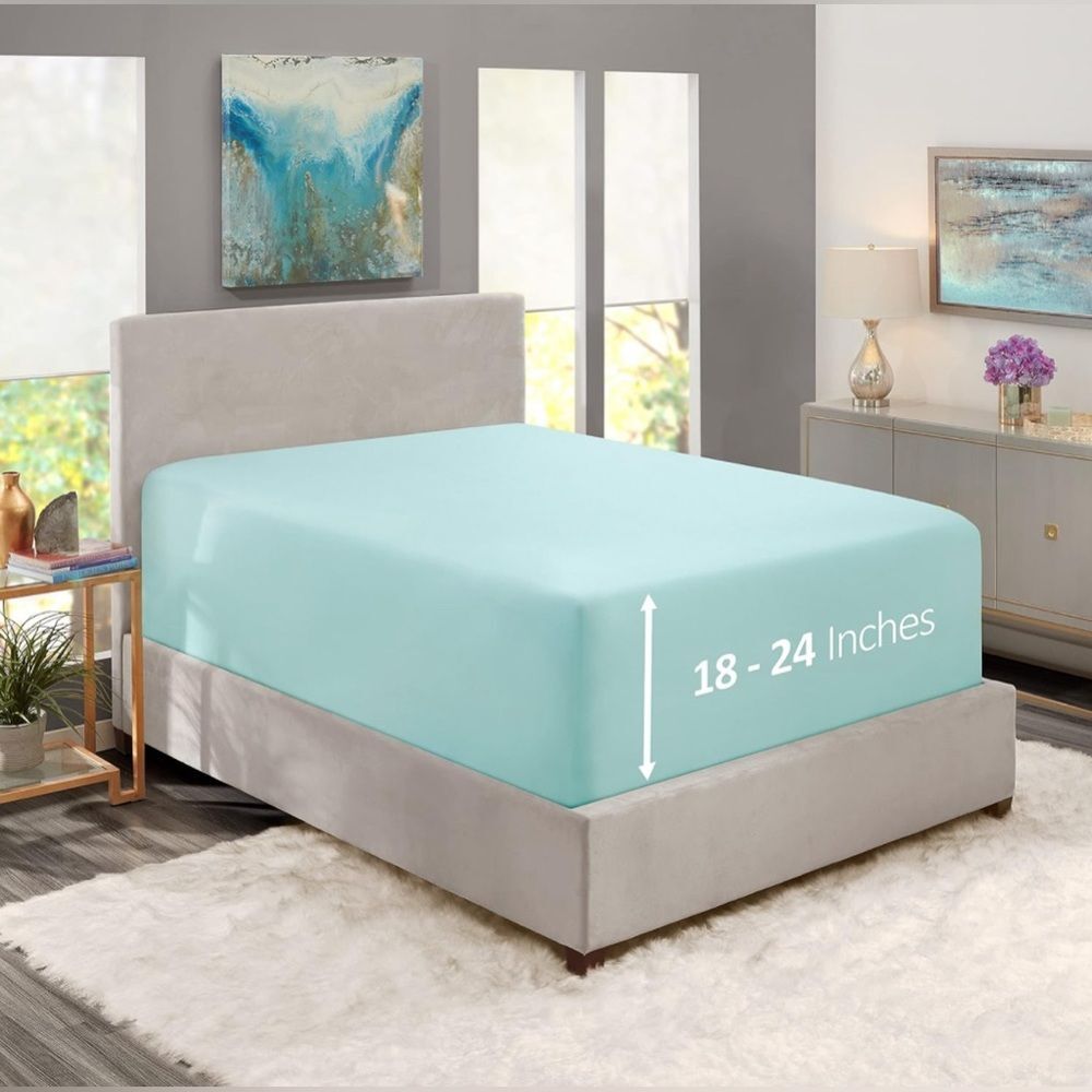 Light Blue Twin Fitted Sheet, Extra Deep Pocket Fitted Sheet Twin Size